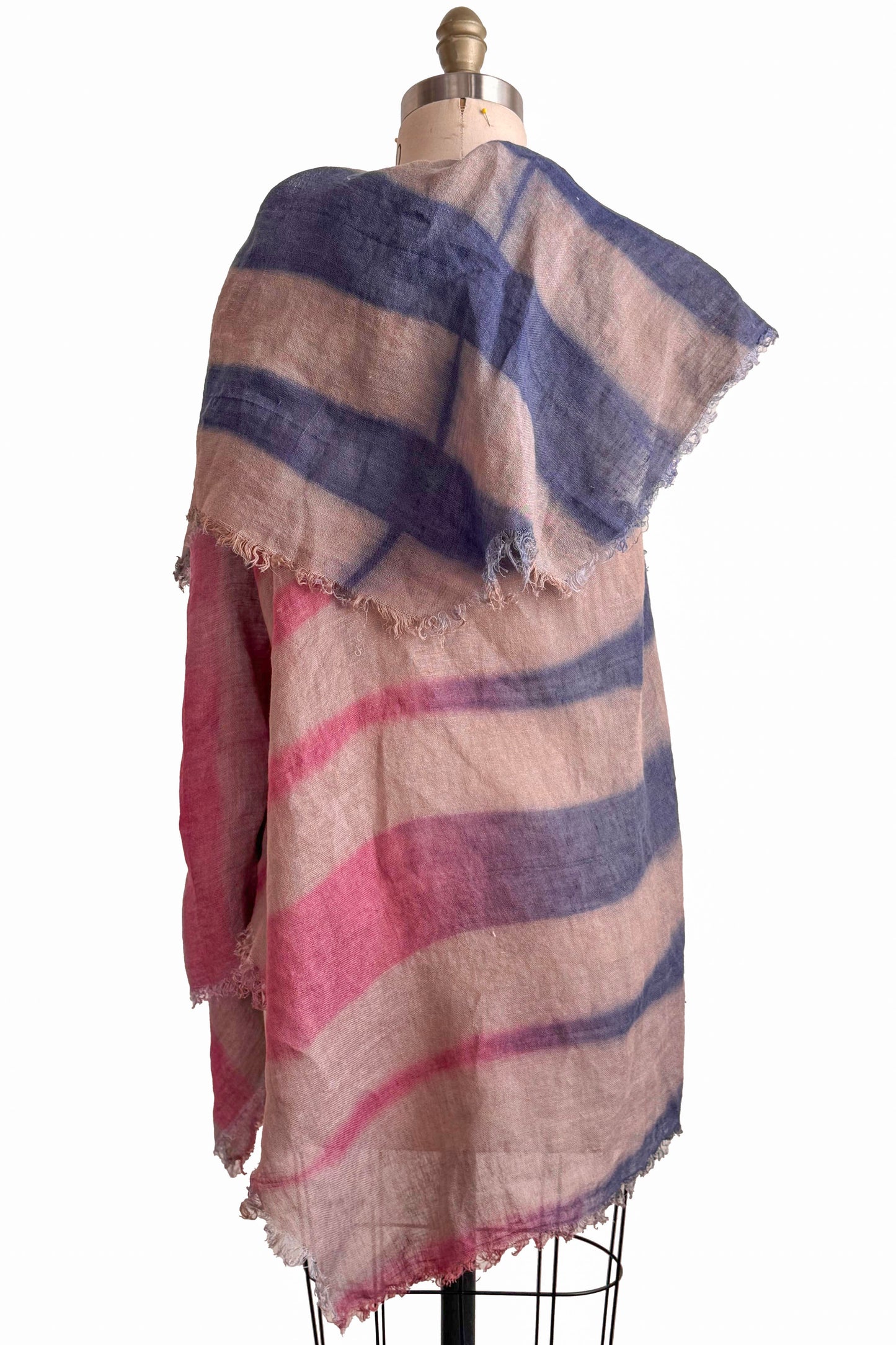 Asymmetrical Wrap Vest | Open Weave Linen | Itajime Dyed | Natural, Red & Blue