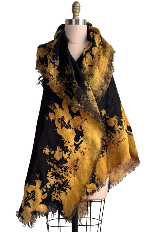 Asymmetrical Wrap Vest | Open Weave Linen | Bramble Print | Black & Yellow