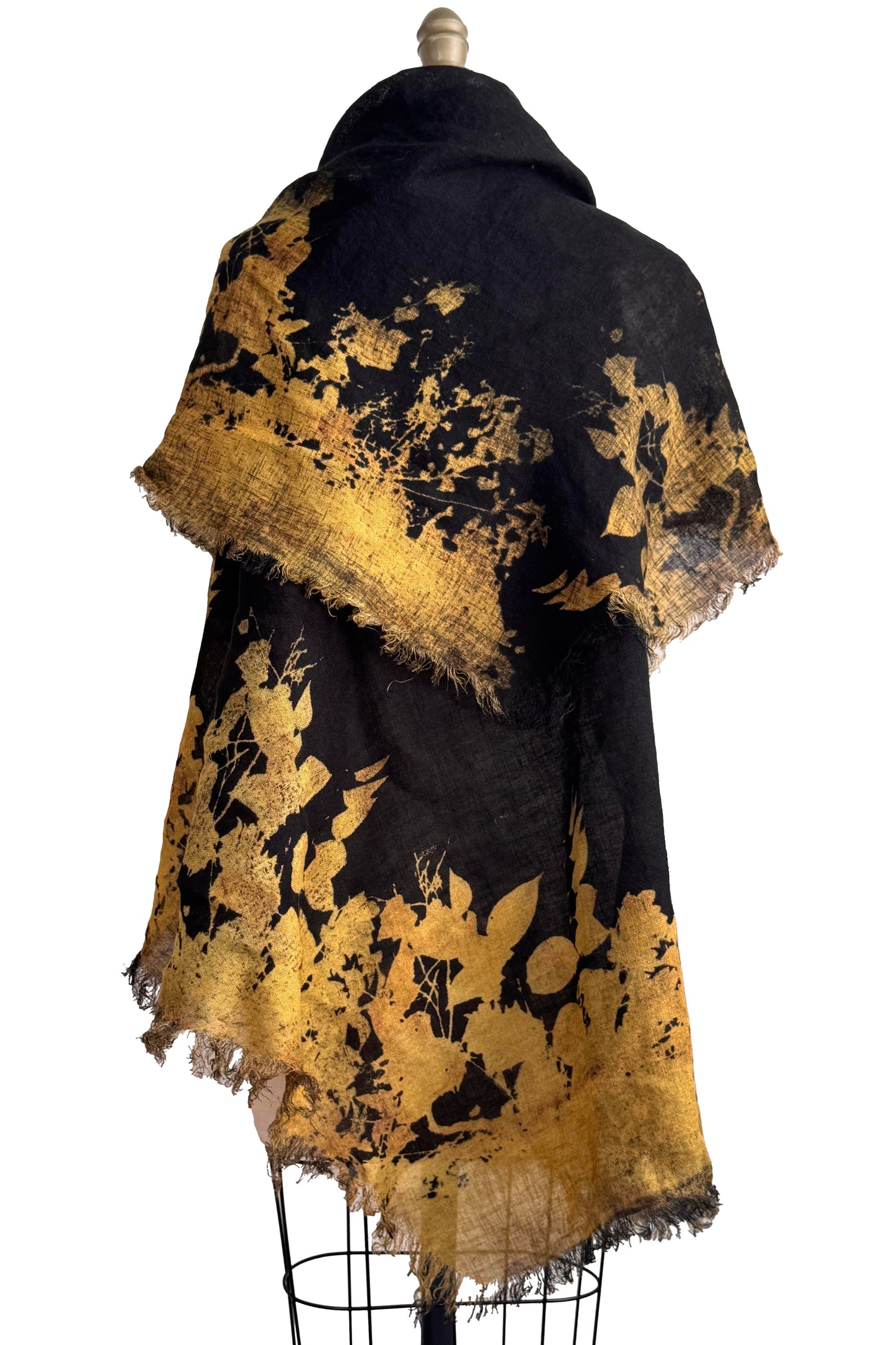 Asymmetrical Wrap Vest | Open Weave Linen | Bramble Print | Black & Yellow