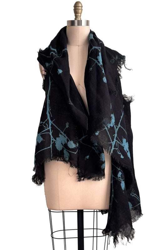 Asymmetrical Wrap Vest | Open Weave Linen | Cotton Print | Black & Turquoise