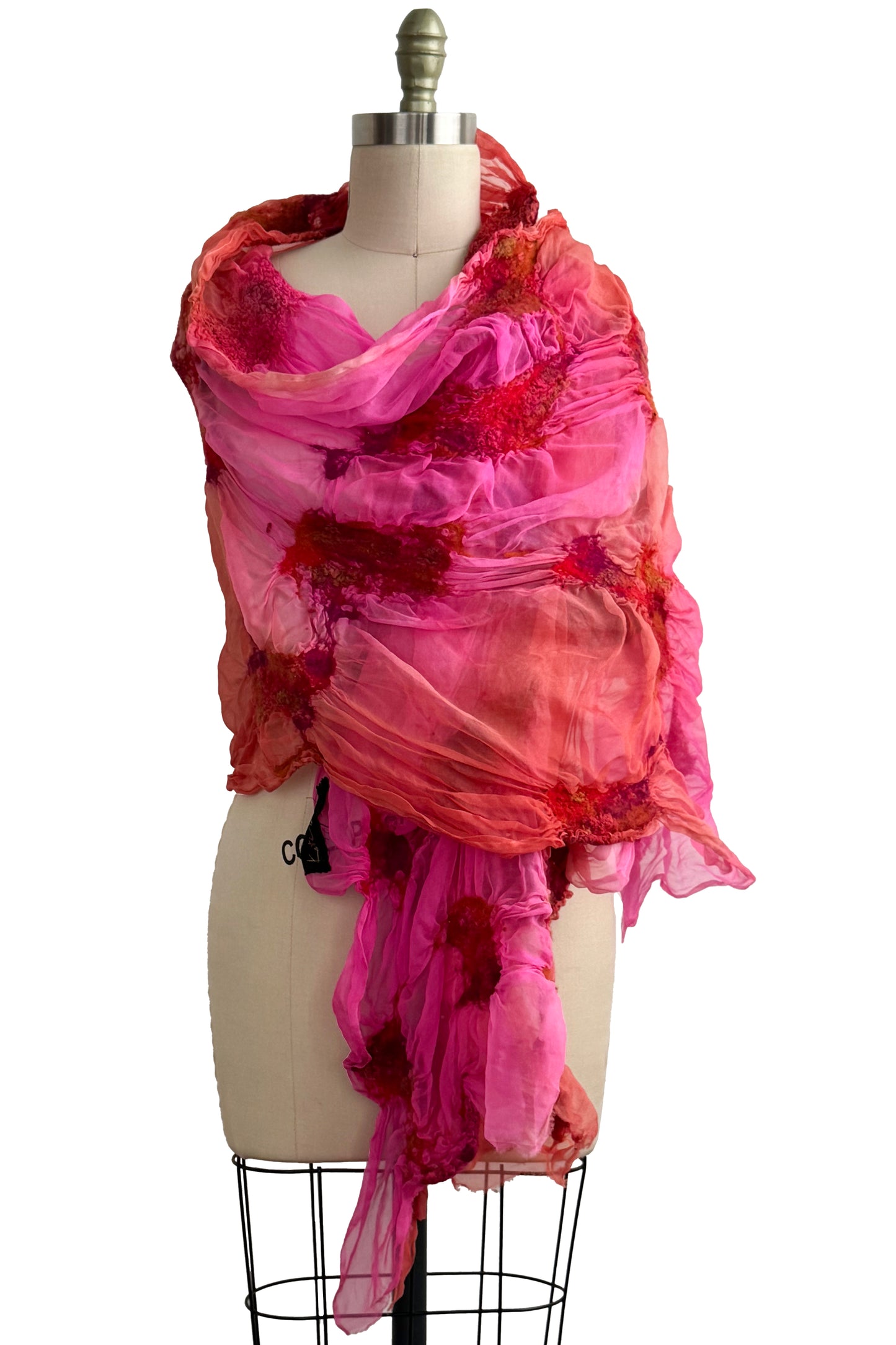 Felted Organza Shawl w/ Wallpaper Print - Pink & Orange