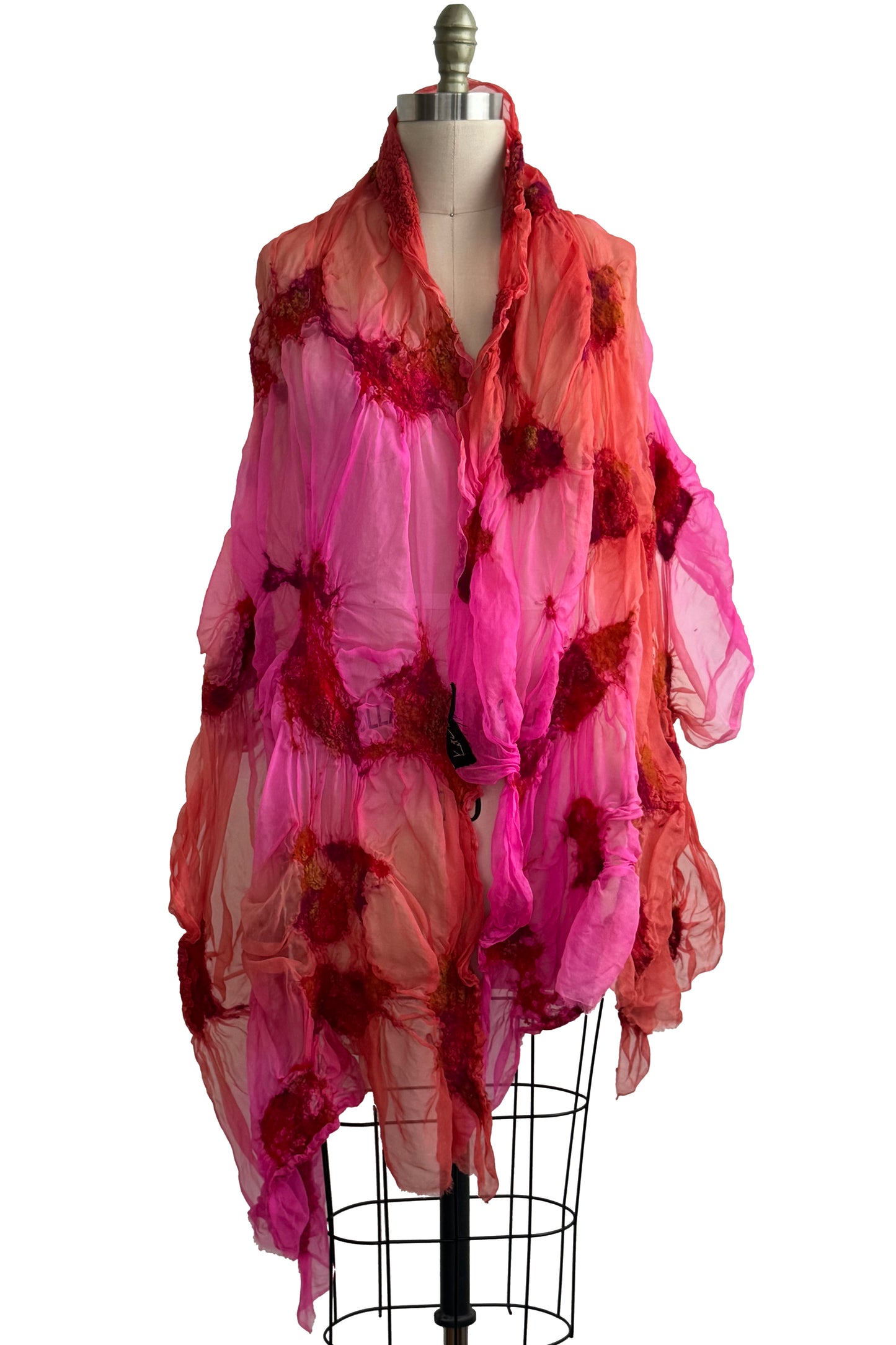 Felted Organza Shawl w/ Wallpaper Print - Pink & Orange