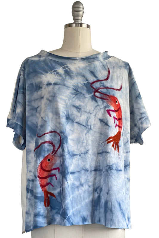 Jen Crop Top w/ Felted Crawfish - White, Orange & Blue - Large