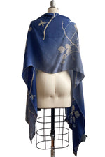 Load image into Gallery viewer, Shawl in Silk Chiffon w/ Leather Trim - Cotton Print - Blue &amp; Grey
