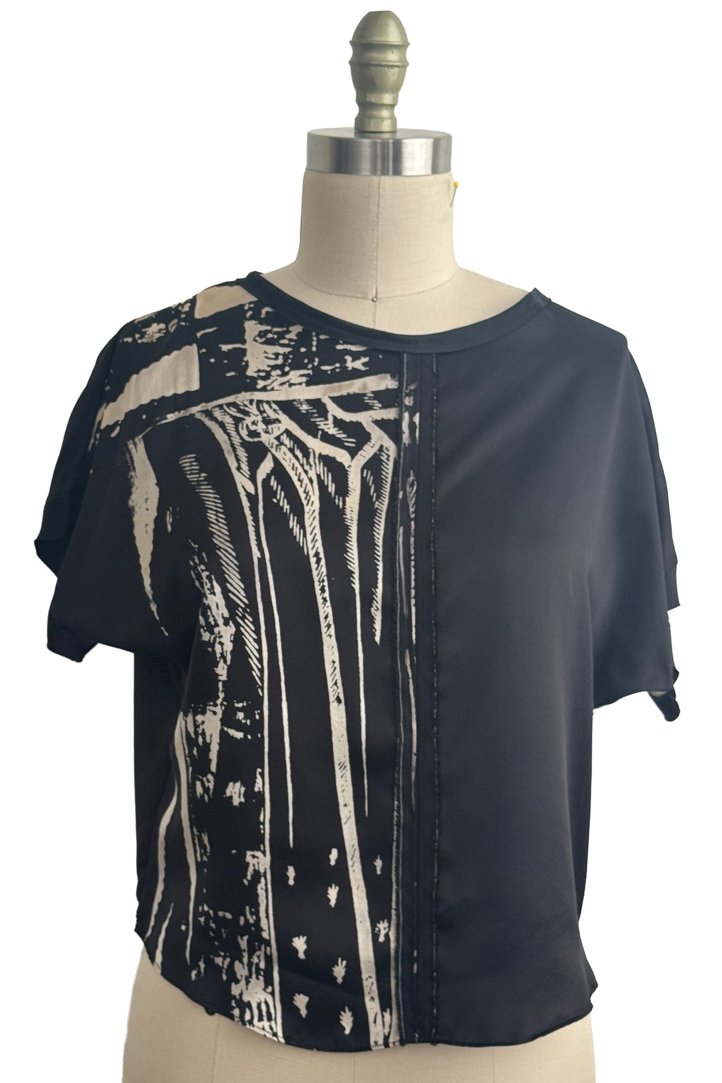 Jen Top | Silk Charmeuse | Brass Print Split | Black & Natural | Small