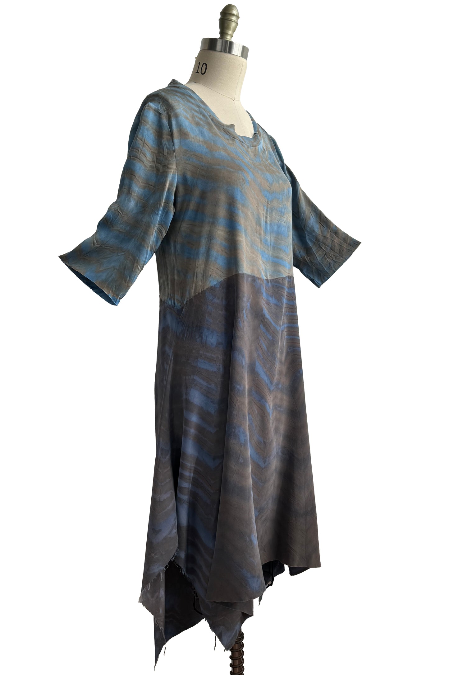 Marais Dress in Stretch Silk & Crepe De Chine w/ Shibori Arashi - Blue & Grey - Medium