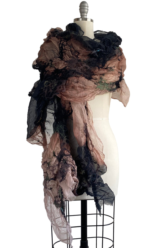 Felted Organza Shawl w/ Ombre Dye - Black & Natural