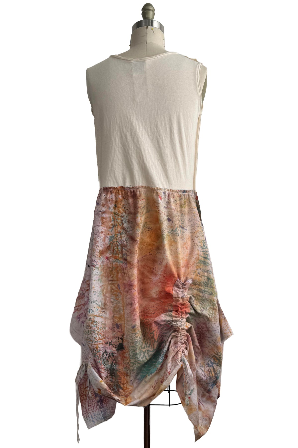 Montmartre Dress Drawstring | Silk Charmeuse & Organic Cotton Jersey | Creme & Orange Multi | Medium