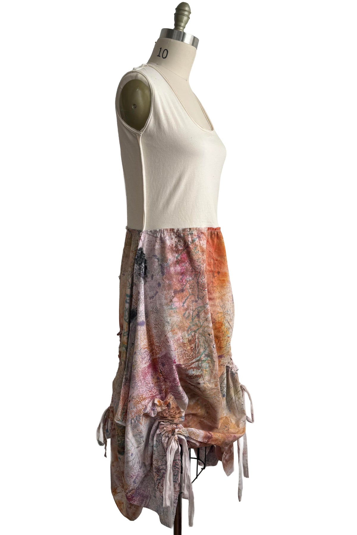 Montmartre Dress Drawstring | Silk Charmeuse & Organic Cotton Jersey | Creme & Orange Multi | Medium