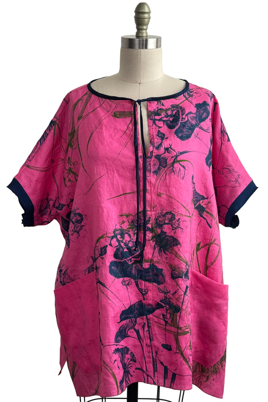 Jo Top | Linen | Marsh Garden Print | Pink & Black | Large