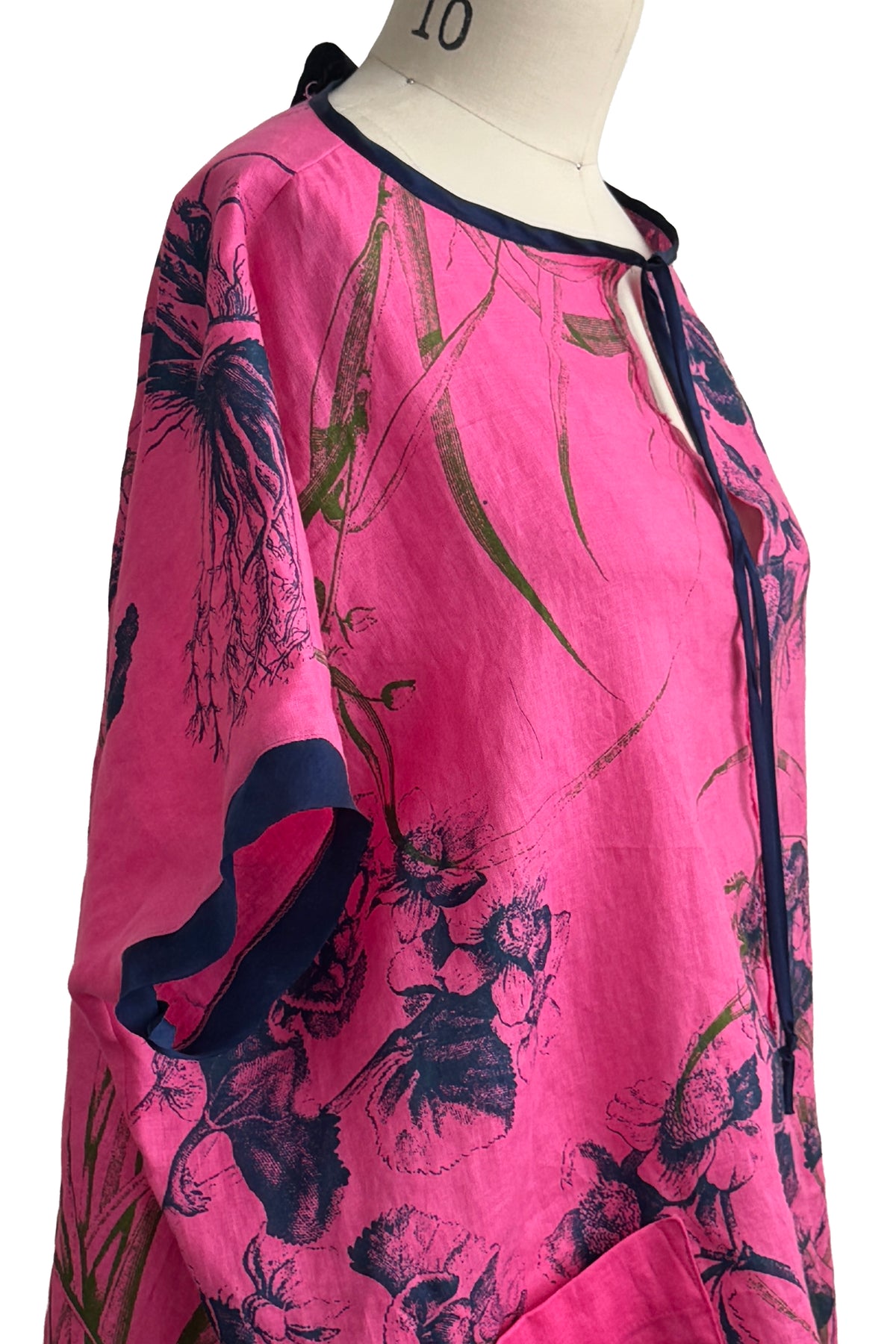Jo Top | Linen | Marsh Garden Print | Pink & Black | Large