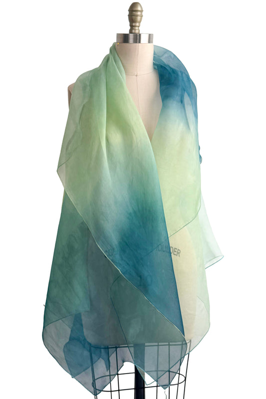 Asymmetrical Wrap Vest | Silk Organza | Ombre Dyed | Chartreuse & Turquoise