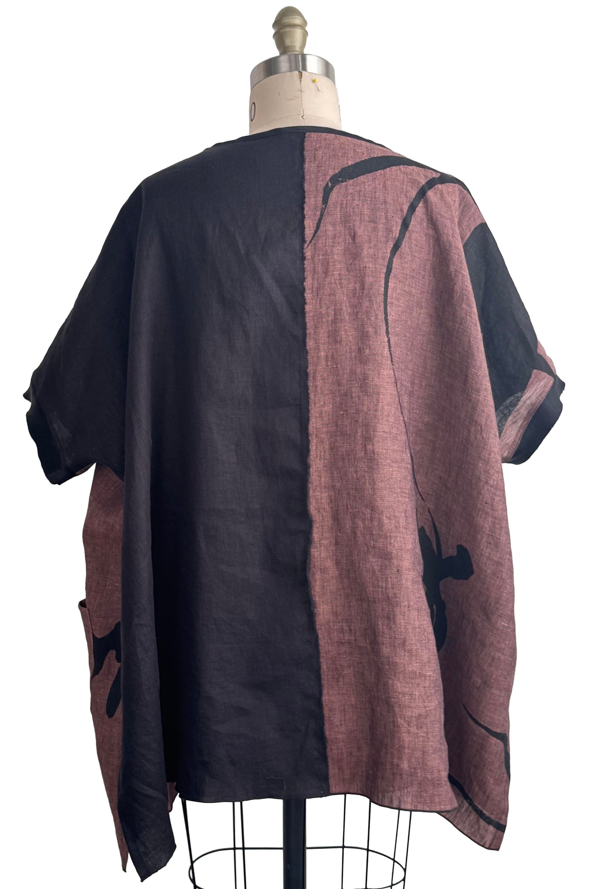 Jo Top | Linen | Tulip Print | Black & Brown | Large