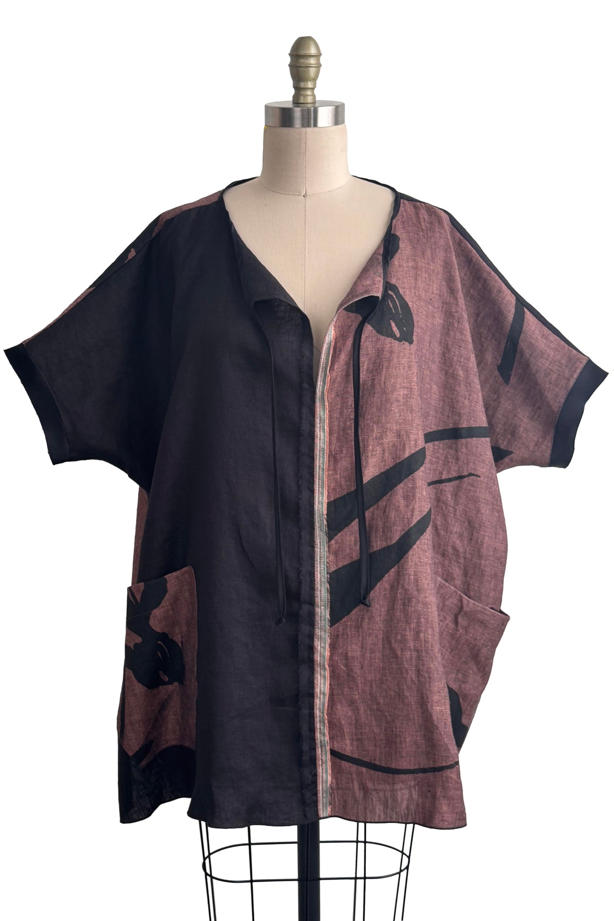 Jo Top | Linen | Tulip Print | Black & Brown | Large