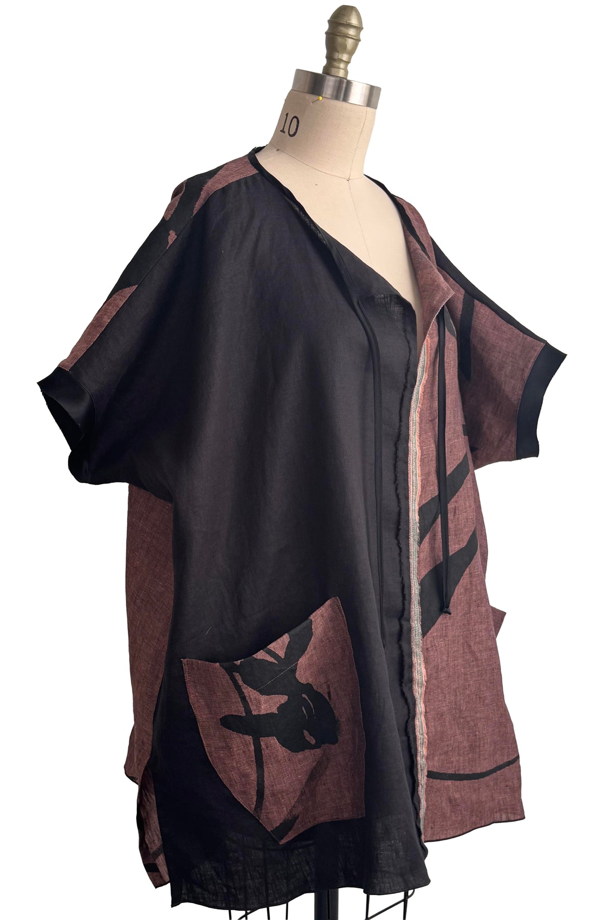 Jo Top | Linen | Tulip Print | Black & Brown | Large