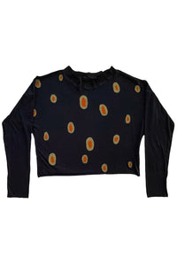 Jen Long Sleeve T-Shirt with Wool Applique - Black with Olive & Red - Small
