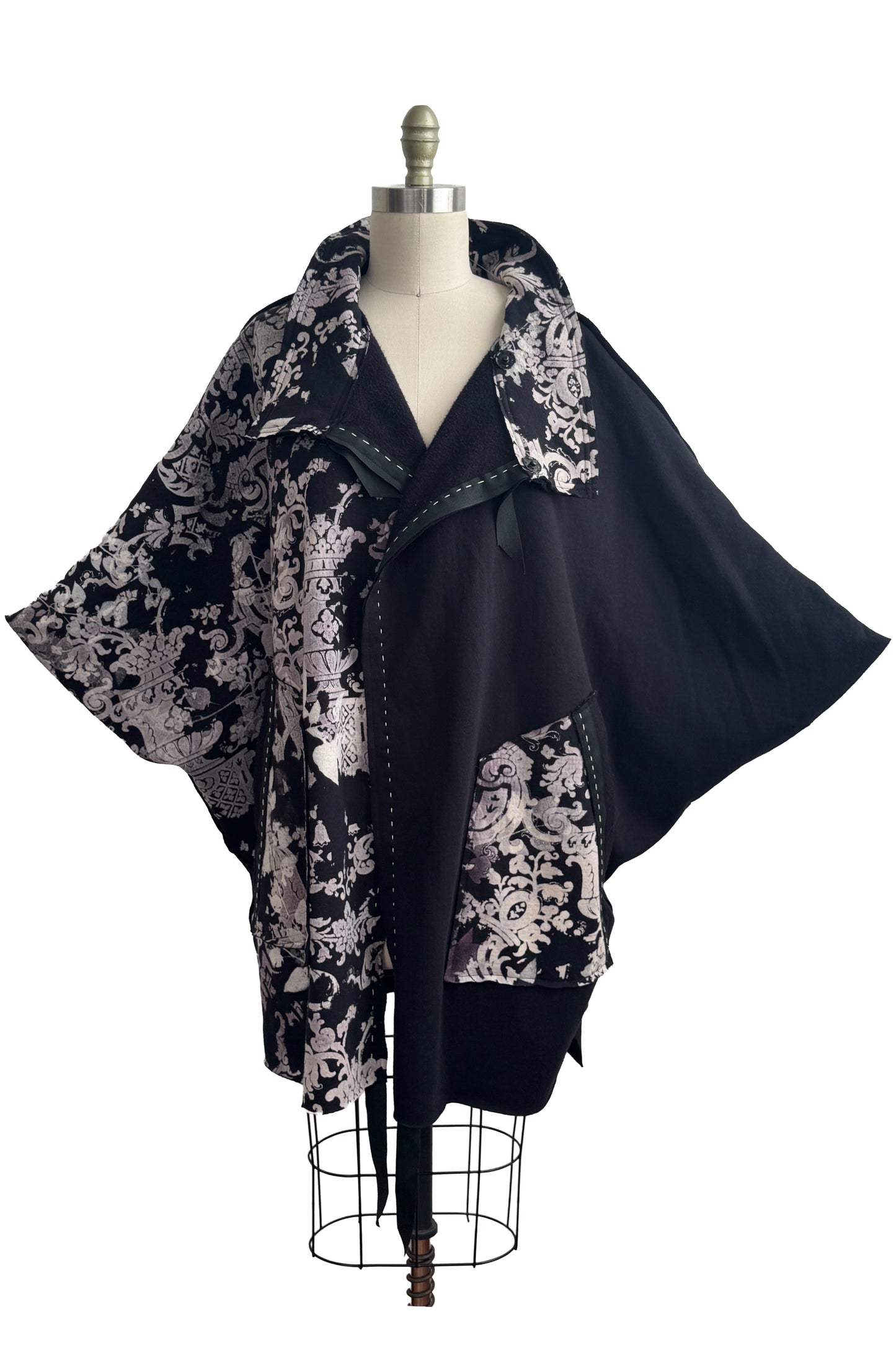 KB x Alquimie Studio Wolf Cape | Organic Cotton French Terry | Wallpaper Vine Left | Black & Natural | Large