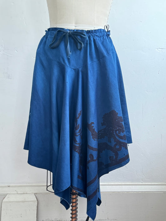 Rayme Skirt | Cotton | Scroll Print | Indigo Overdye & Black | Medium