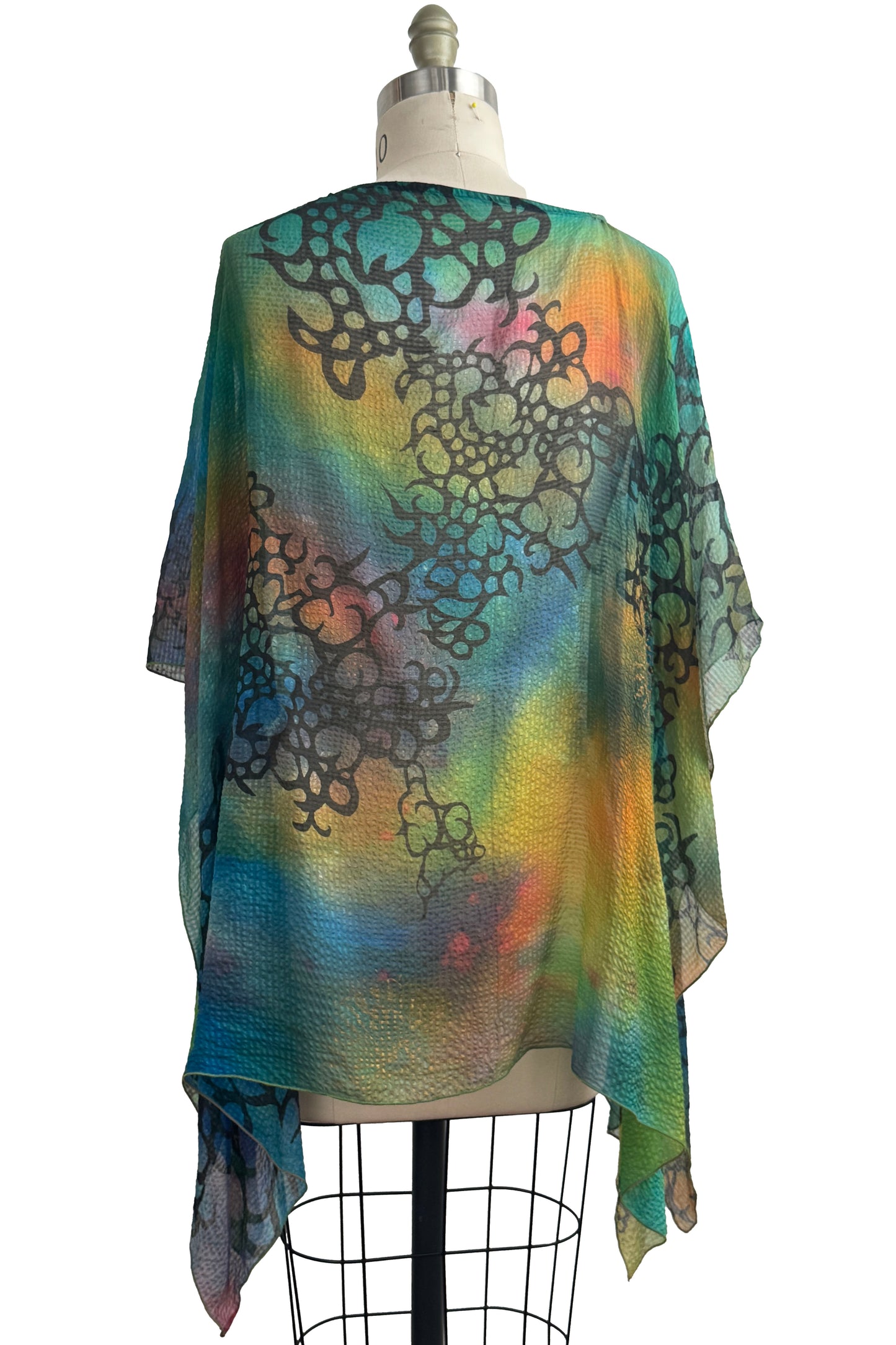 Button Drape | Seersucker Silk | Oceana Print | Blue, Green, Orange