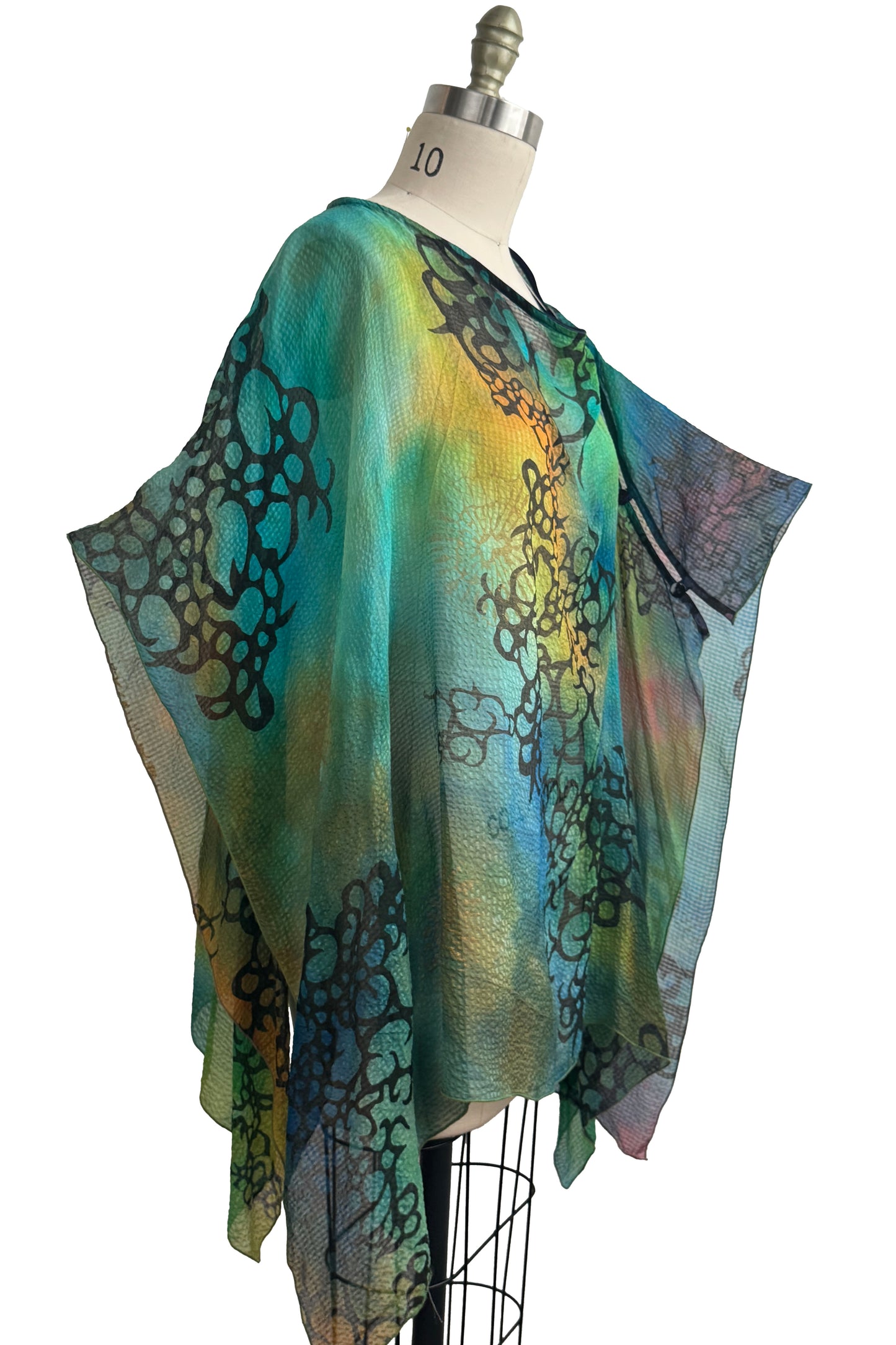 Button Drape | Seersucker Silk | Oceana Print | Blue, Green, Orange