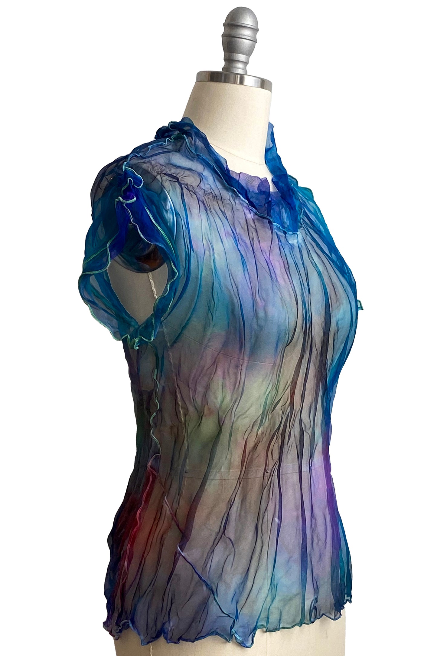 Athena Top in Organza - Blue Painted Dye - Small