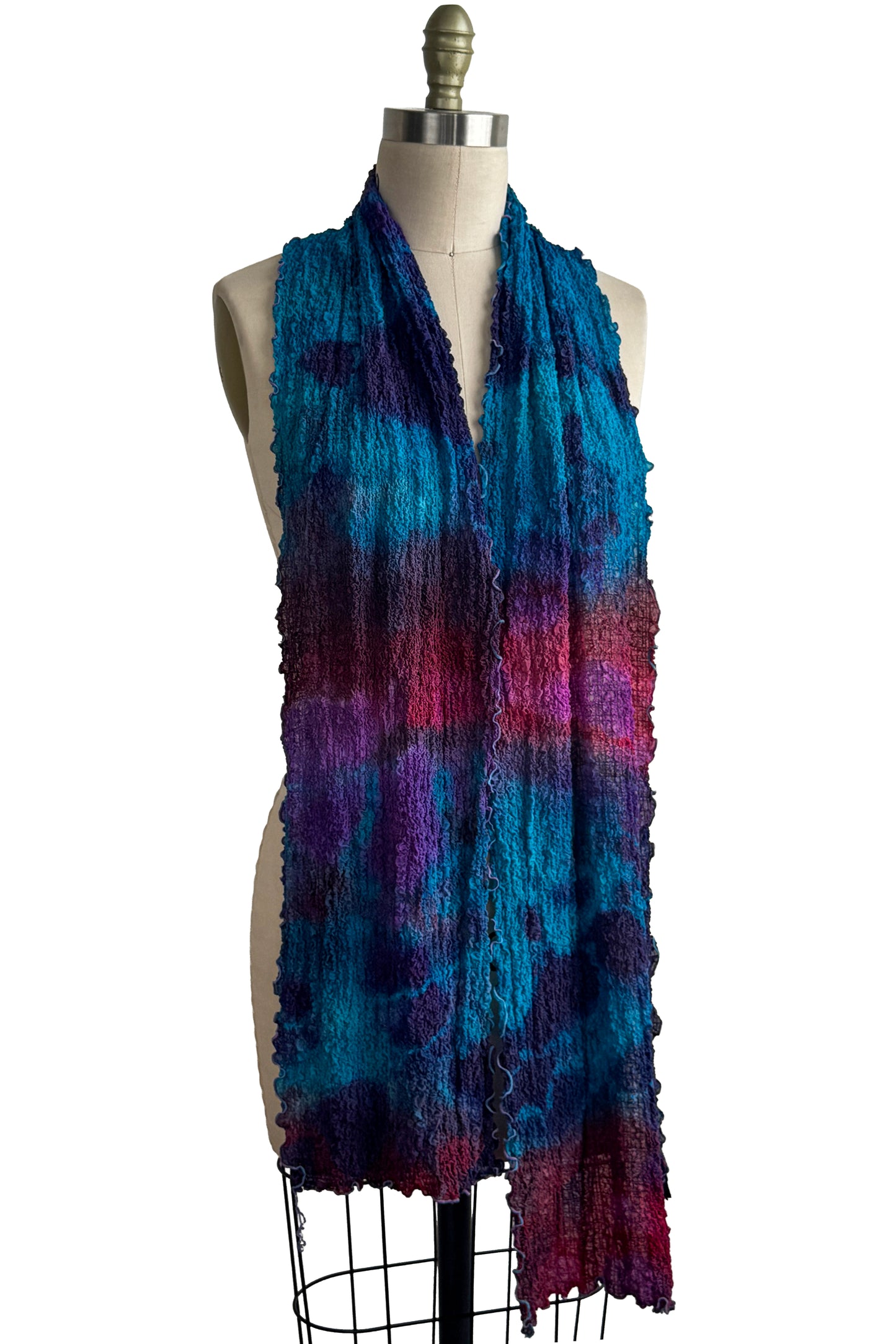 Bubble Scarf | Bubble Textured Silk | Magenta, Turquoise & Purple