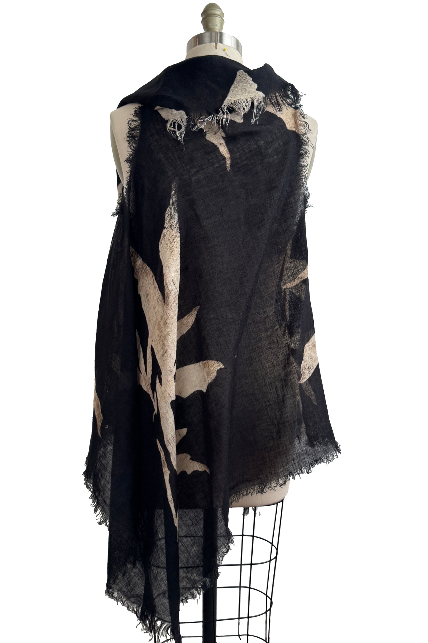 Asymmetrical Wrap Vest | Open Weave Linen | Azalea Leaf Print | Black & Natural