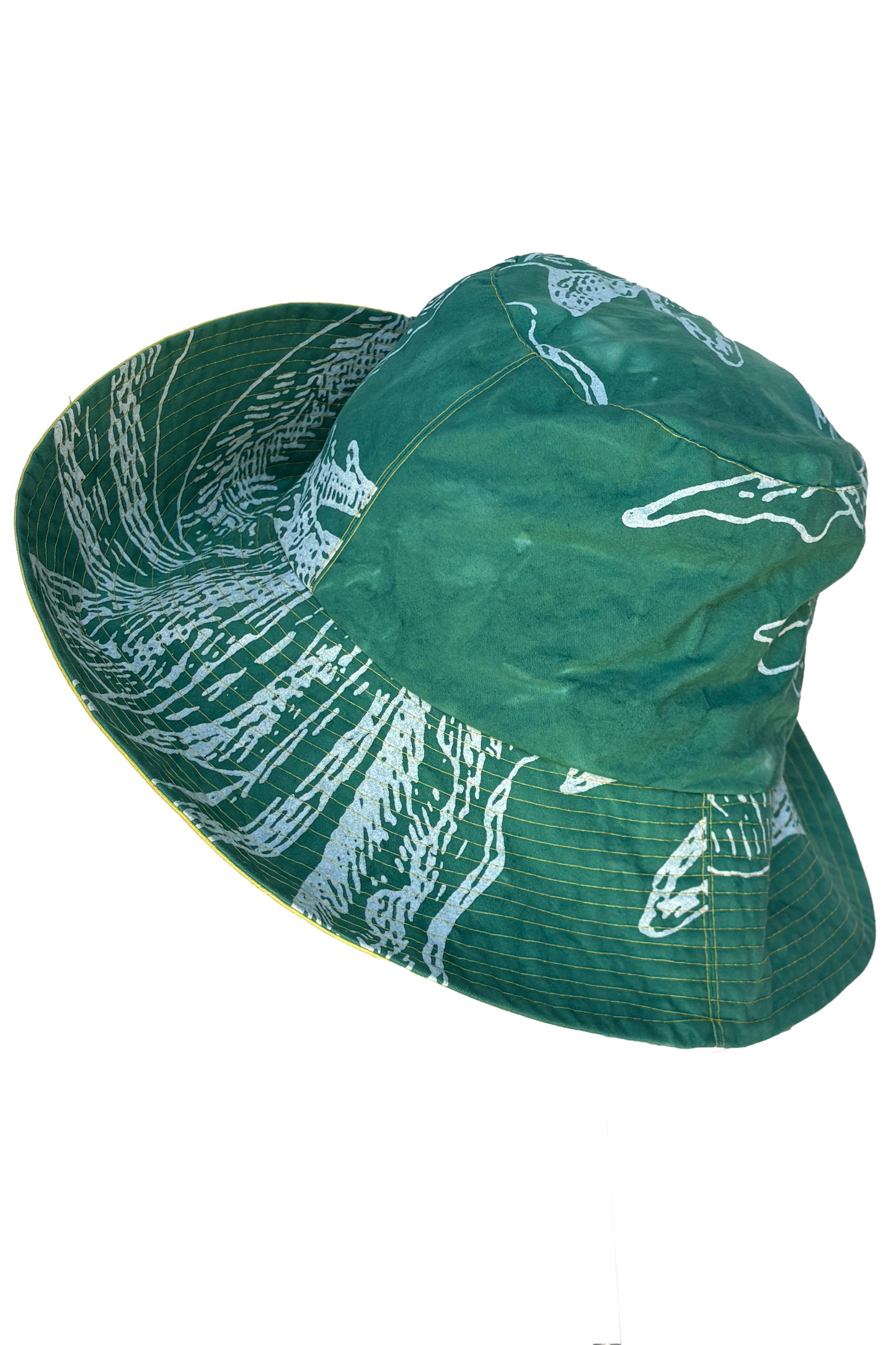 Asymmetrical Wide Brim Hat | Cotton | Azalea Print | Green & White | Medium