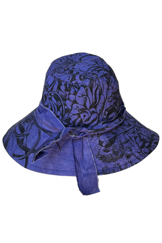 Brighton Hat | Cotton | Marsh Garden Print | Purple & Black | Medium