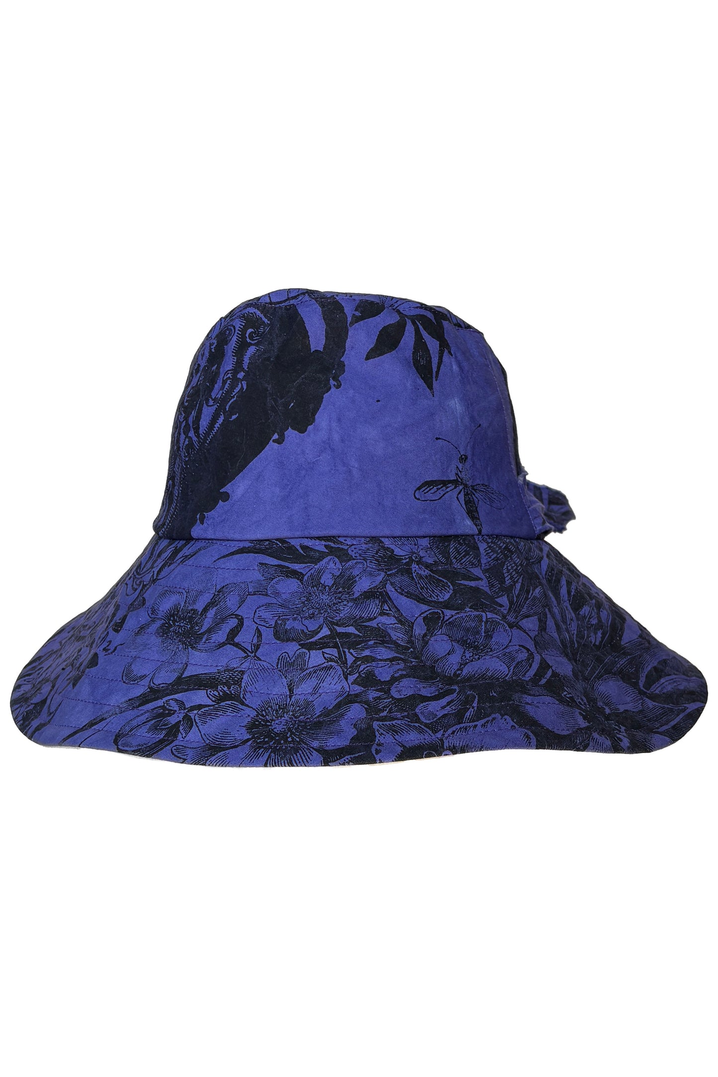 Brighton Hat | Cotton | Marsh Garden Print | Purple & Black | Medium