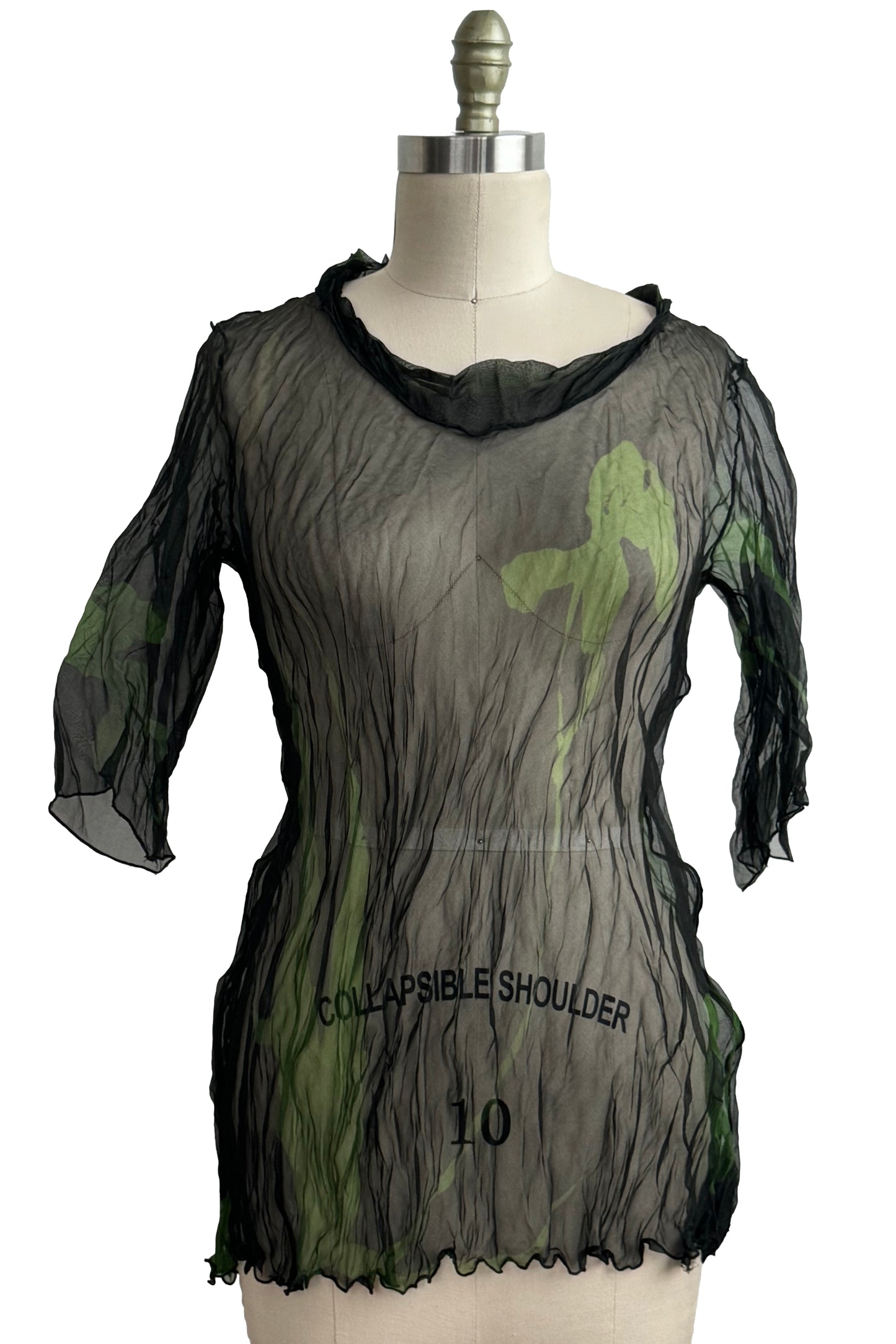 Fiona #5 Bias Tunic in Silk Organza w/ Azalea Print - Black & Green - Small