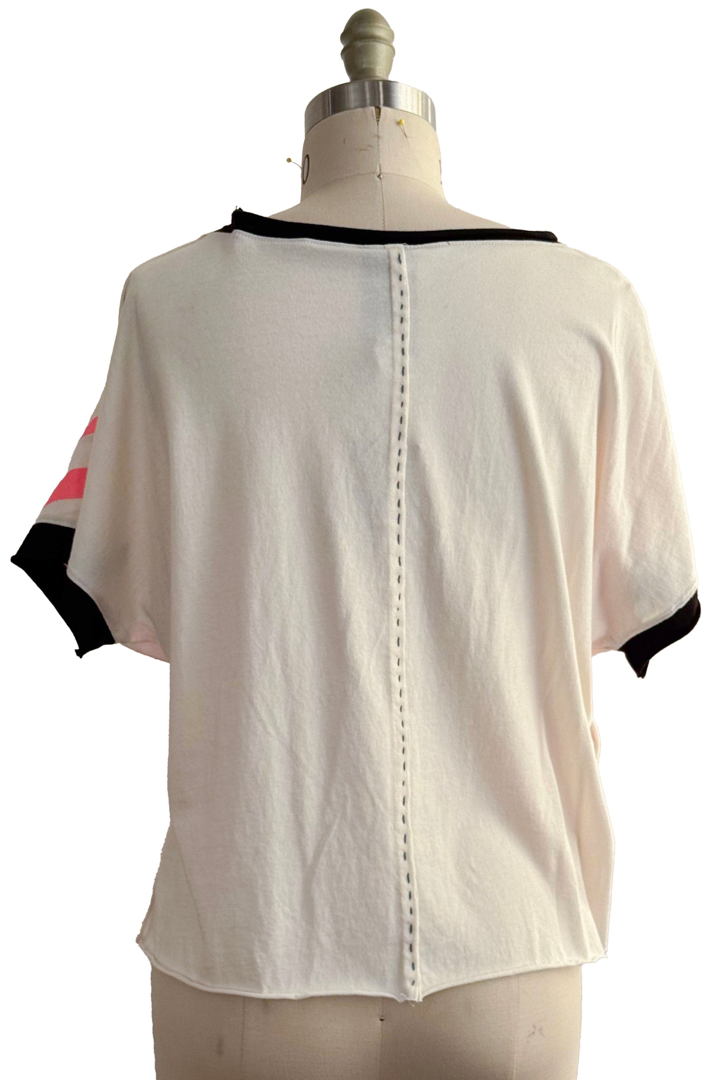 Jen Top | Organic Cotton Jersey | Painted Stripe & Felted Flower | White, Pink, Orange & Blue | Medium