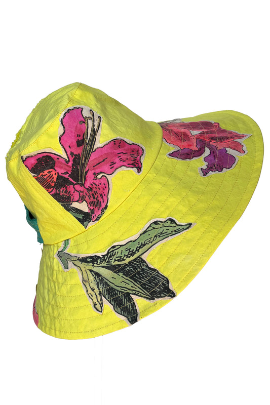 Brighton Hat | Cotton | Azalea Print | Yellow, Magenta & Green | Medium