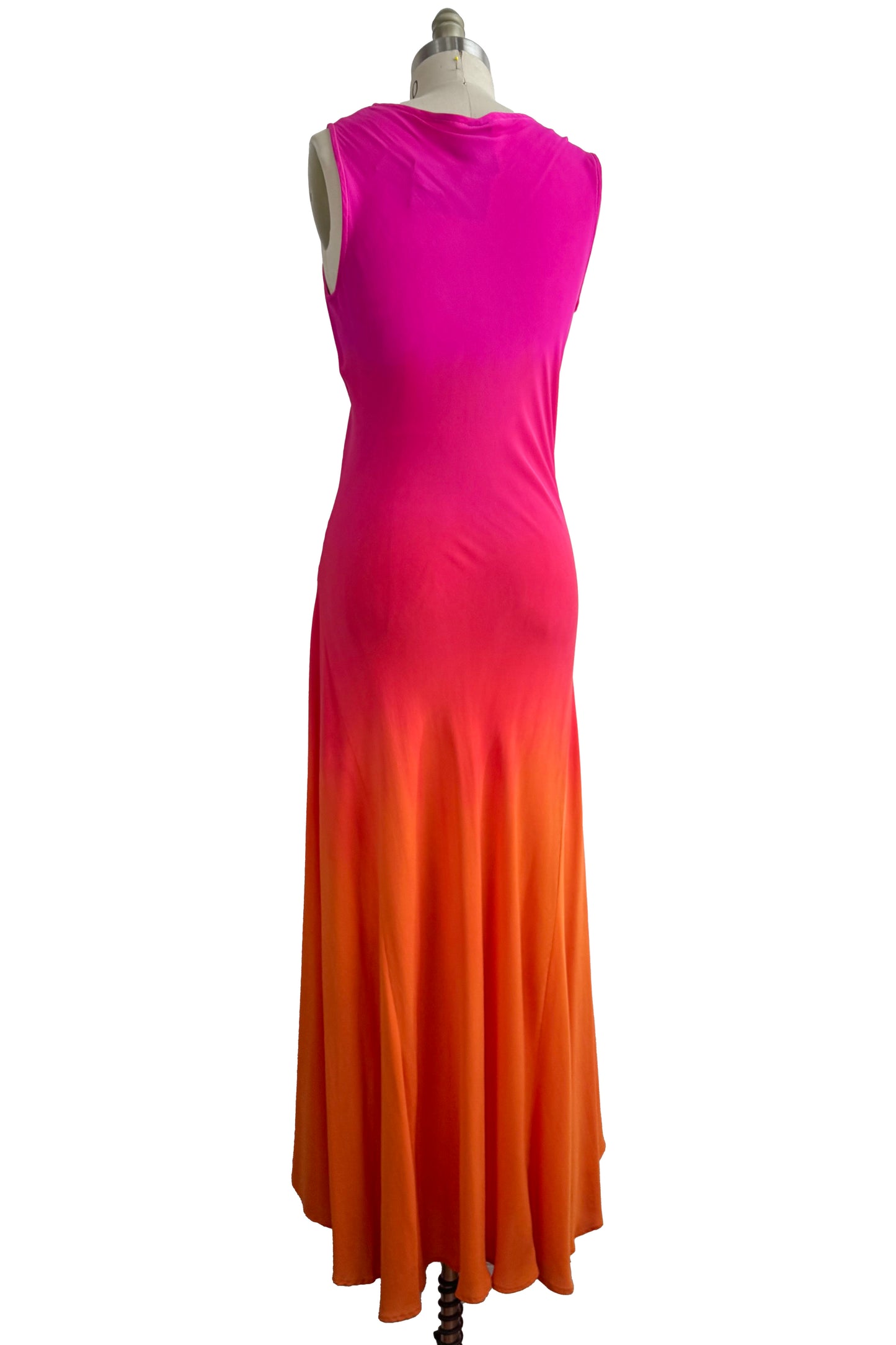 Fan Dress in Silk Georgette - Ombre Dye - Hot Pink & Orange - Small
