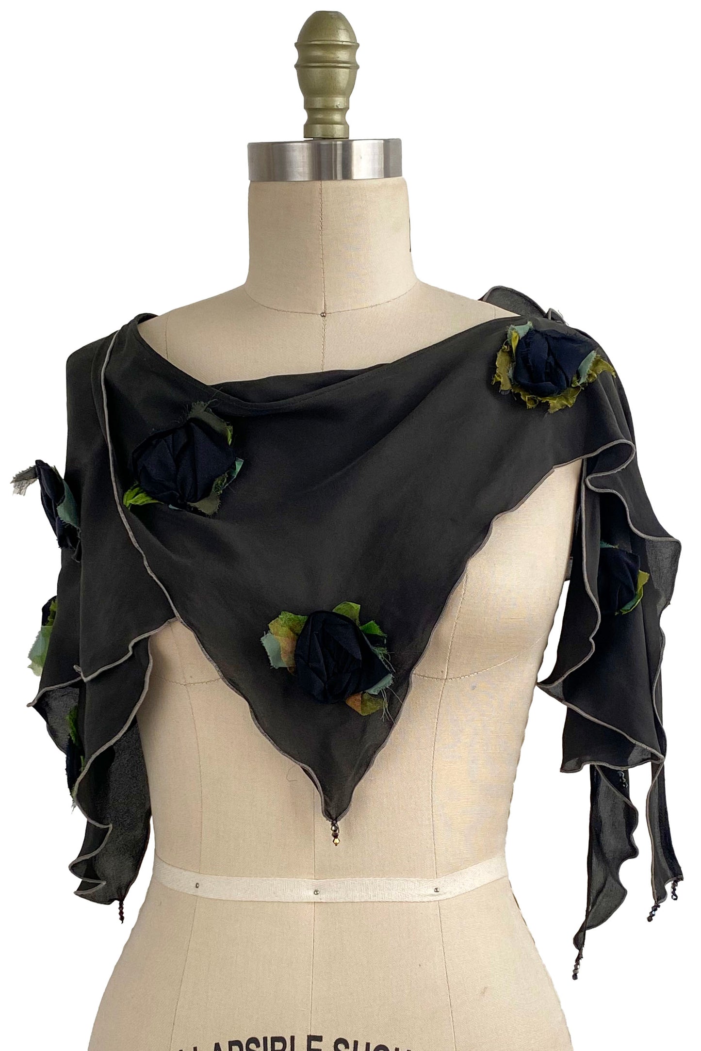 Georgette Krazy Scarf w/ Rosettes - Olive & Black