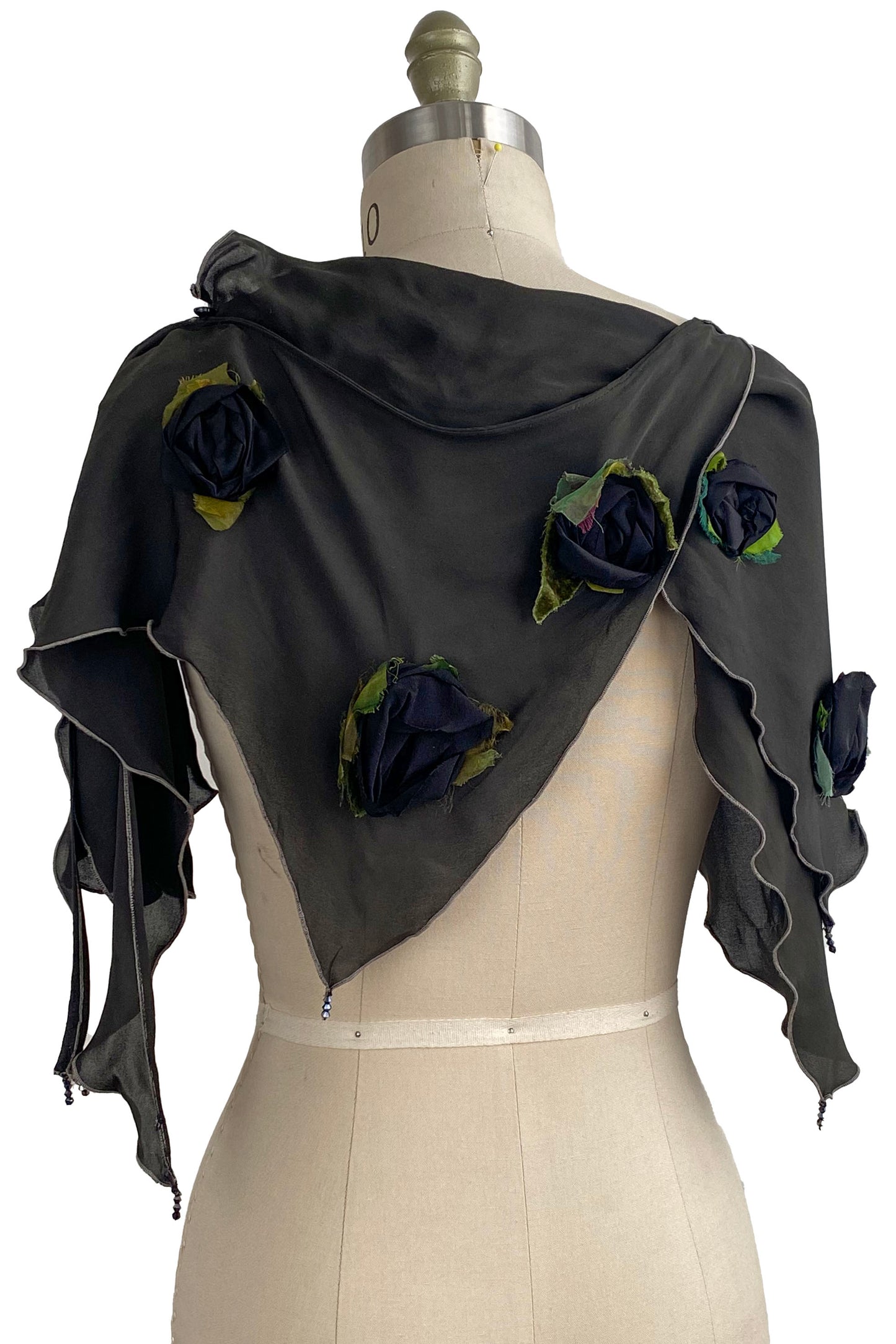 Georgette Krazy Scarf w/ Rosettes - Olive & Black