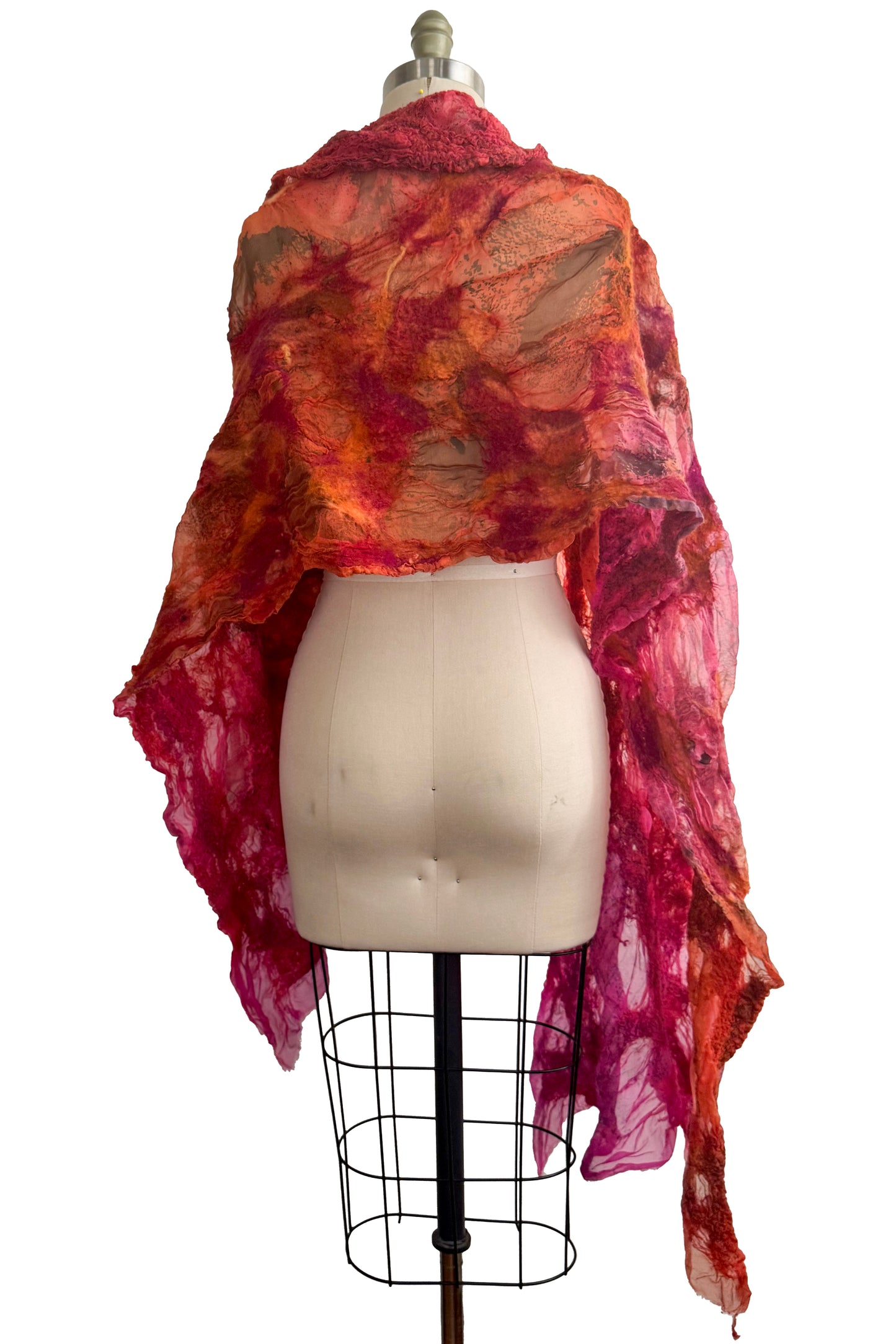 Felted Shawl | Silk Organza | Fuschia & Orange