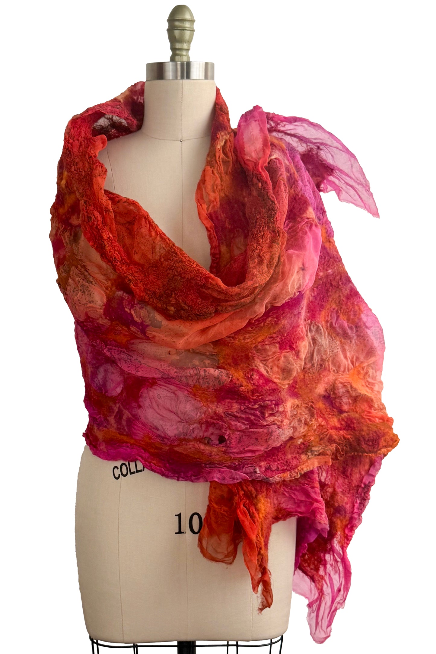 Felted Shawl | Silk Organza | Fuschia & Orange