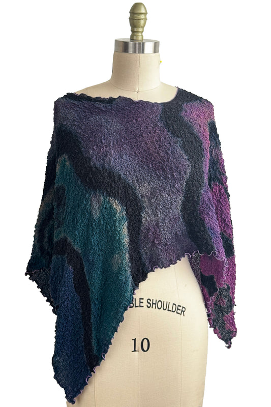 Bubble Poncho | Bubble Textured Silk | River Dye | Navy, Eggplant, Magenta & Black