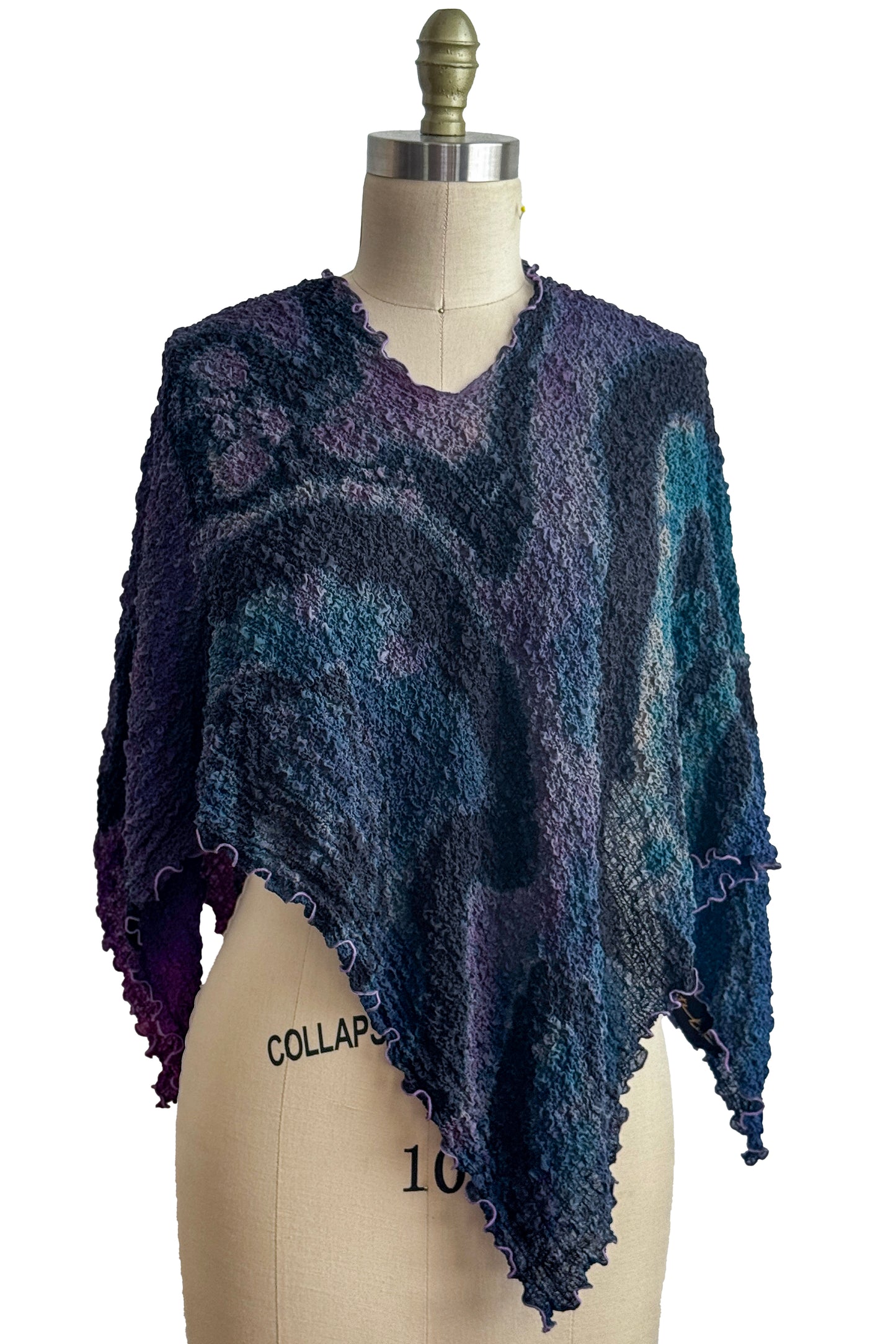 Bubble Poncho | Bubble Textured Silk | River Dye | Navy, Eggplant, Magenta & Black