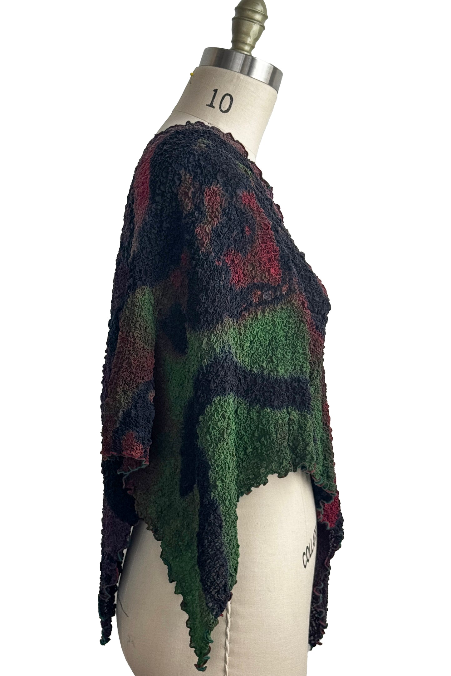 Bubble Poncho | Bubble Textured Silk | River Dye | Eggplant, Green, Wine & Black