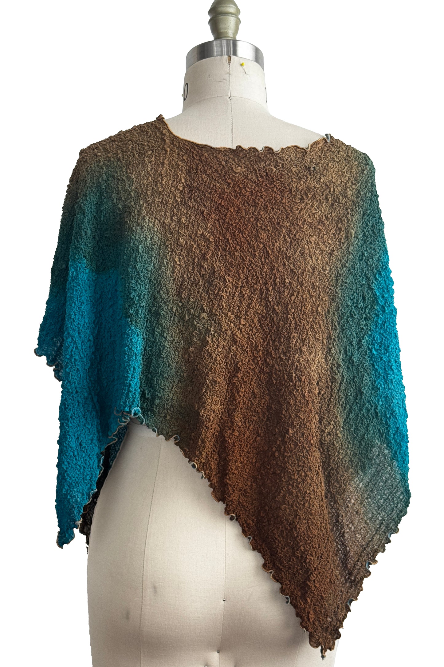 Bubble Poncho | Bubble Textured Silk | Ombre Dye | Turquoise & Olive Bronze