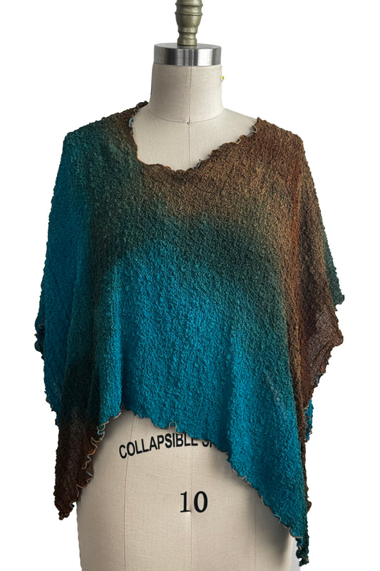 Bubble Poncho | Bubble Textured Silk | Ombre Dye | Turquoise & Olive Bronze