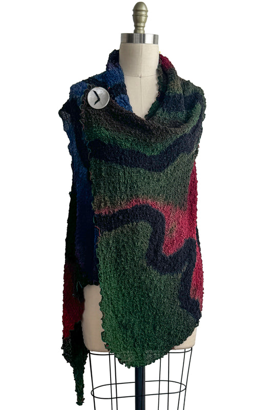Asymmetrical Wrap Vest | Bubble Silk | River Dye | Olive, Red, Purple, Black & Blue