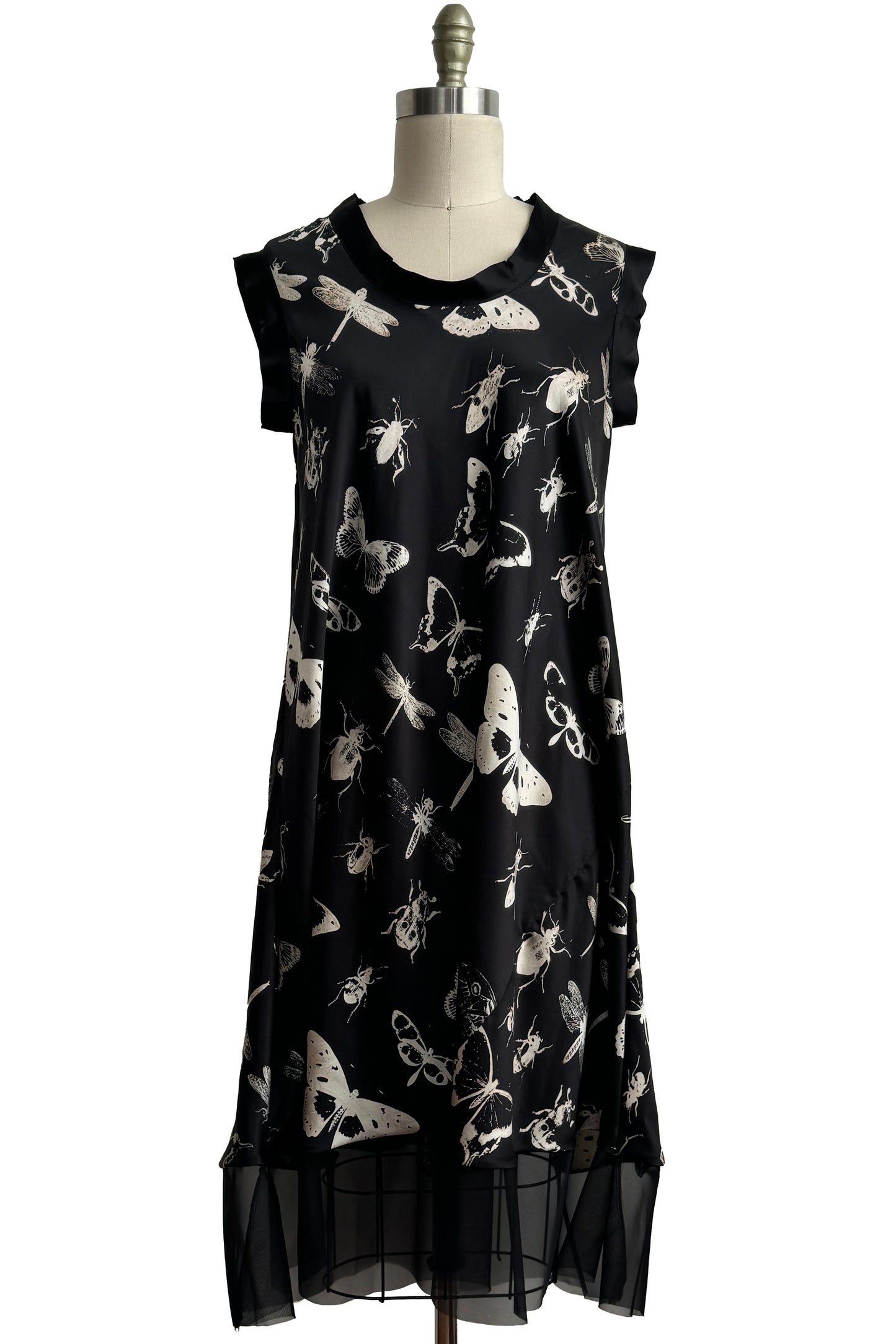 Titania Dress Organza Trim w/ Bug Print - Black & Natural