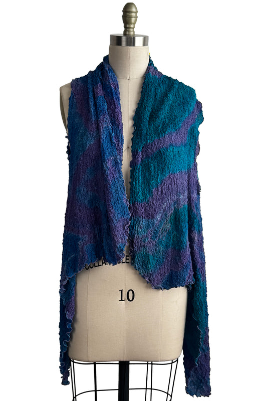 Asymmetrical Wrap Vest | Bubble Silk | River Dye | Turquoise & Purple