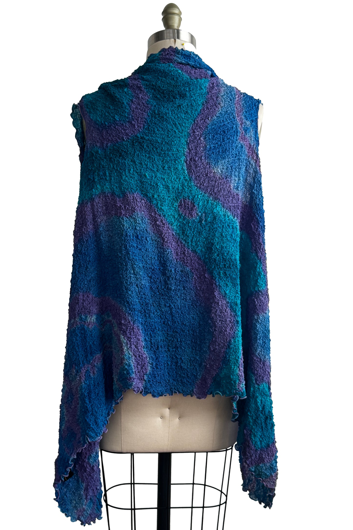 Asymmetrical Wrap Vest | Bubble Silk | River Dye | Turquoise & Purple
