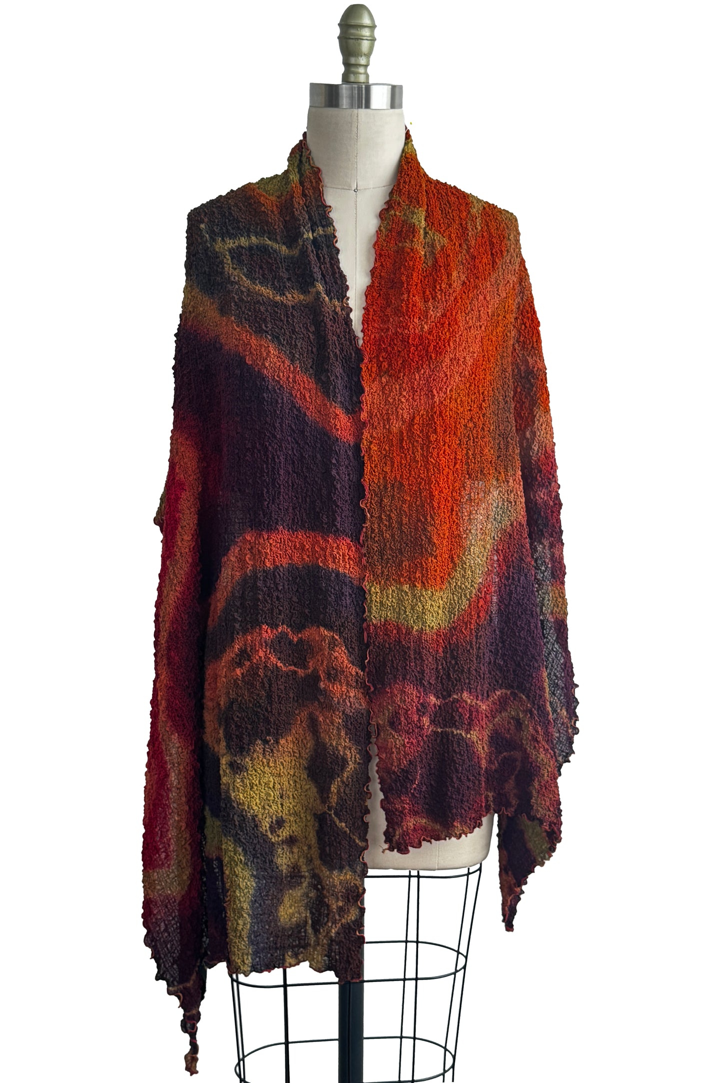 Bubble Shawl | Bubble Silk | River Dye | Eggplant, Orange & Gold