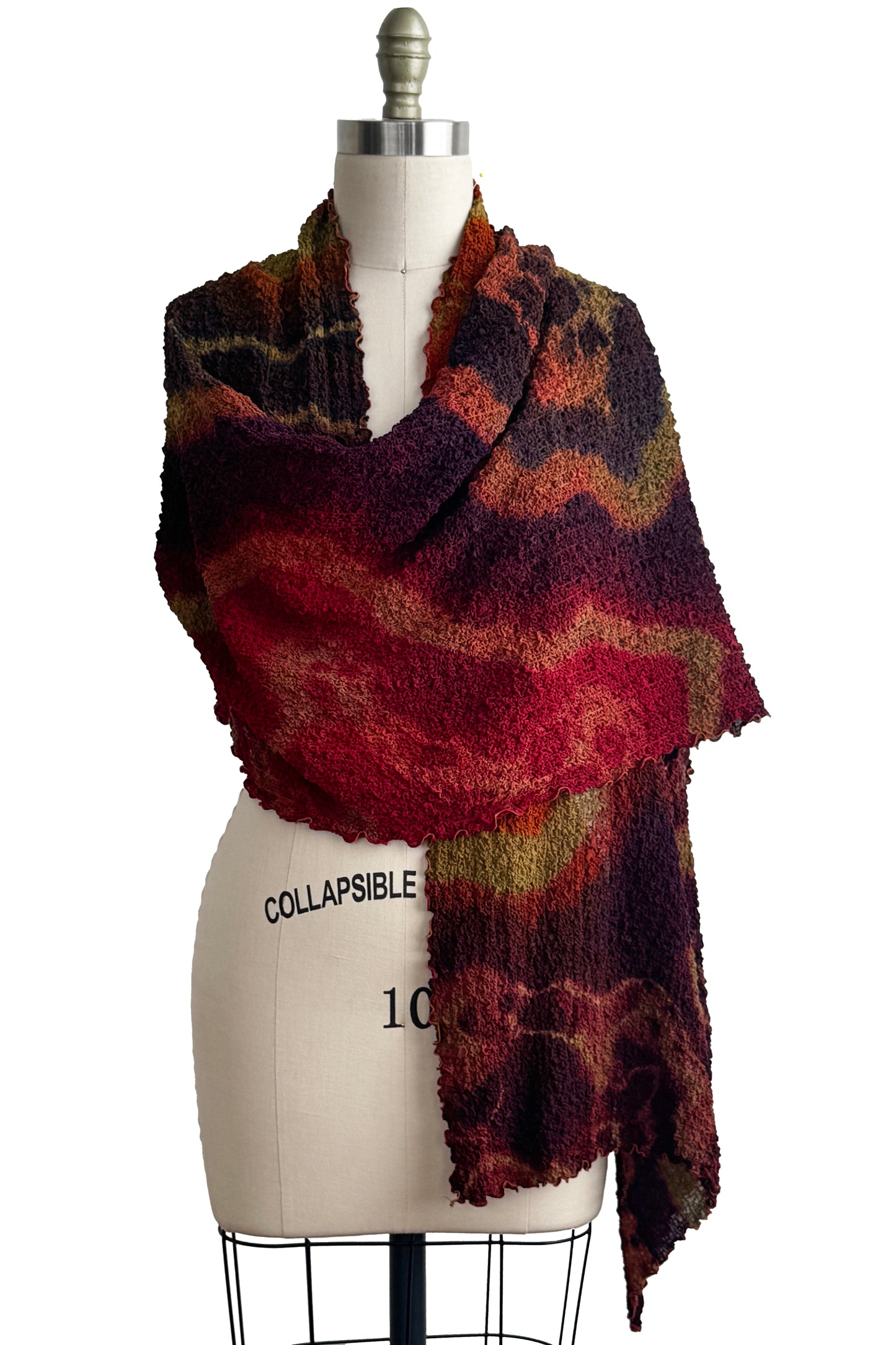 Bubble Shawl | Bubble Silk | River Dye | Eggplant, Orange & Gold