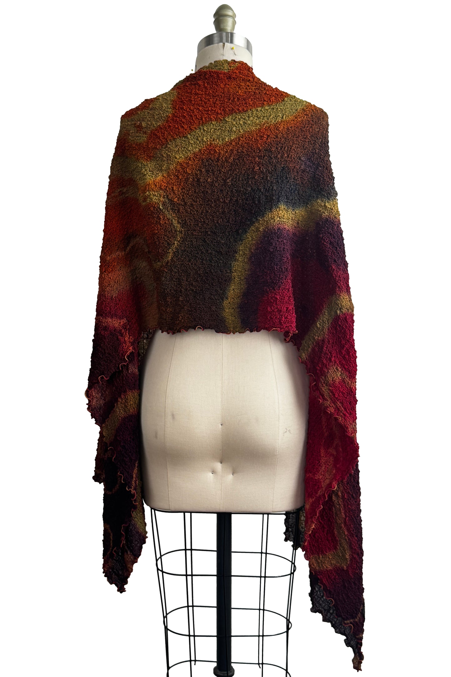 Bubble Shawl | Bubble Silk | River Dye | Eggplant, Orange & Gold